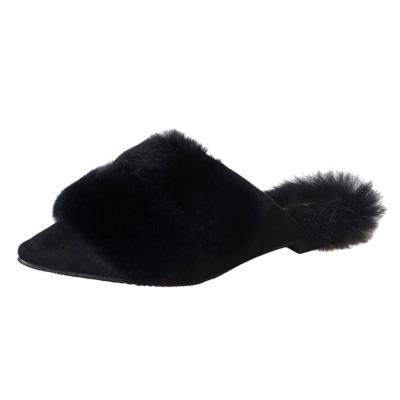 Oasap Solid Color Pointed Toe Fur Warm Slippers