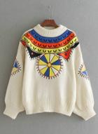 Oasap Round Neck Long Sleeve Appliques Pullover Sweater