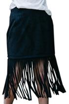 Oasap Women Faux Suede High Waist Skirt With Tasseled