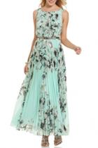 Oasap Fashion Floral Printed Pleated Maxi Dress