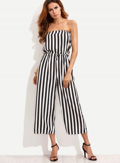 Oasap Stripe High Waist Cropped Wide Leg Jumpsuits