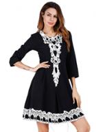 Oasap Round Neck 3/4 Sleeve Lace Panel High Waist Dress