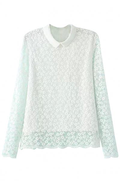 Oasap Sexy Solid Crochet Lace Blouse