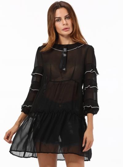 Oasap Fashion Long Sleeve Ruffle Chiffon Dress