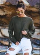 Oasap Fashion Solid Lace-up Long Sleeve Loose Sweater