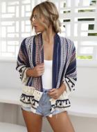 Oasap Printed Tassels Decoration Splicing Open Front Coat