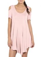 Oasap Women's Casual Cut Out Shoulder Short Sleeve Asymmetrical Dress