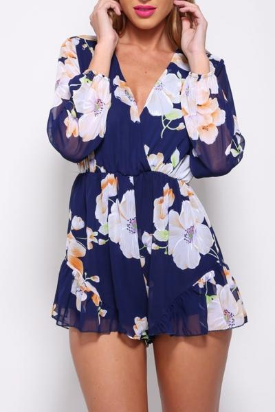 Oasap Chic Floral Print Chiffon Romper