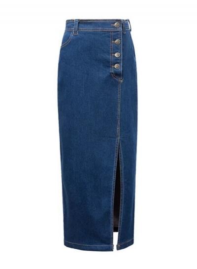 Oasap High Waist Slit Button Down Denim Skirt
