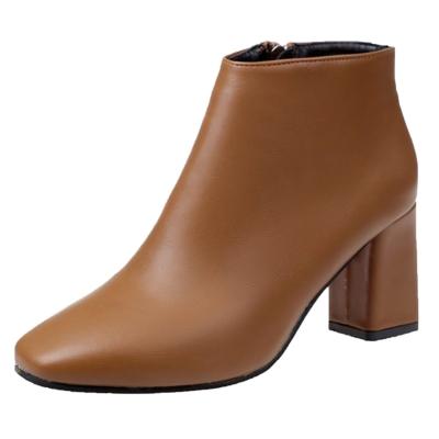 Oasap Solid Color Block Heels Square Toe Ankle Boots
