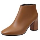 Oasap Solid Color Block Heels Square Toe Ankle Boots