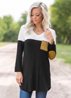 Oasap V Neck Color Block Loose Fit Pullover Tee
