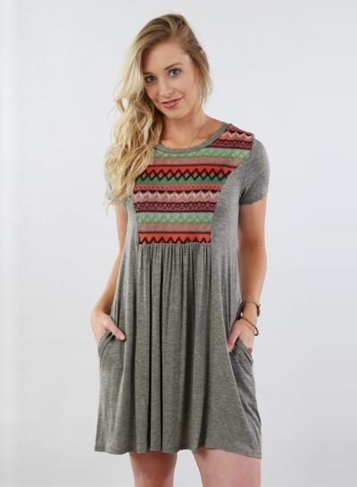 Oasap Round Neck Short Sleeve Pattern Print Loose Dress