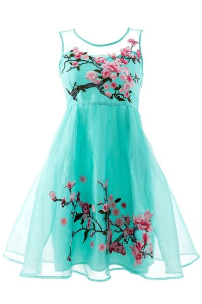 Oasap Sheer Mesh Yoke Organza Dress