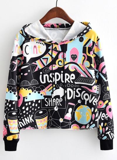 Oasap Long Sleeve Printed Pullover Hoodie