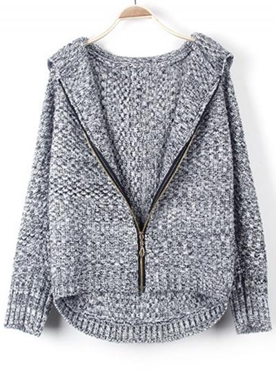 Oasap Loose Batwing Sleeve Zip Front Heathered Cardigan