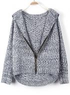 Oasap Loose Batwing Sleeve Zip Front Heathered Cardigan