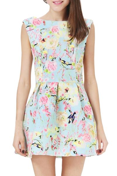 Oasap Women's Fashion Sleeveless Open Back Floral Print Mini Dress
