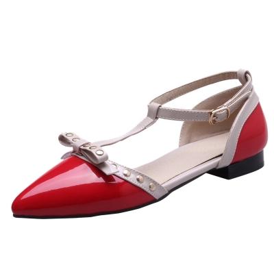 Oasap Pointed Toe Bow T-strap Flat Heels Shoes