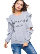 Oasap Round Neck Letters Printed Pullover Sweatshirt
