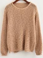 Oasap Fashion Hollow Out Solid Loose Pullover Sweater