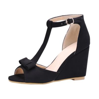 Oasap Peep Toe Bow T-strap Wedge Heels Sandals