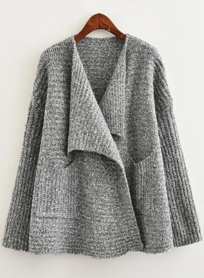 Oasap Lapel Long Sleeve Pocket Cardigan Loose Sweater