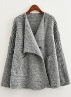 Oasap Lapel Long Sleeve Pocket Cardigan Loose Sweater