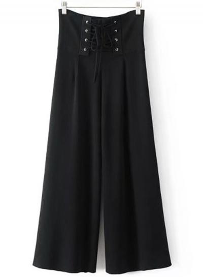 Oasap Fashion Lace-up High Waist Wide Leg Pants