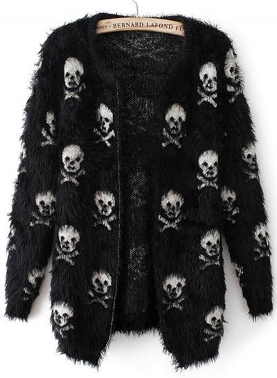 Oasap Fashion Halloween Skull Open Front Mohair Cardigan