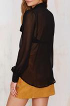 Oasap Classic Sheer Chiffon Long Sleeve Tie Top