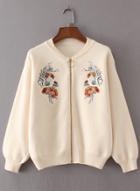 Oasap Zipper Fly Floral Embroidery Cardigans