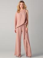Oasap Solid One Sleeve Loose Wide Leg Jumpsuit With Belt