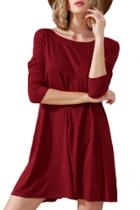 Oasap Simple Round Neck Stretched Knit Trapeze Dress