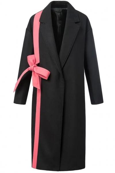 Oasap Elegant Side Bow Decoration Turn Down Collar Coat