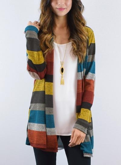 Oasap Long Sleeve Colorful Striped Open Front Cardigan