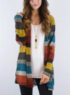 Oasap Long Sleeve Colorful Striped Open Front Cardigan