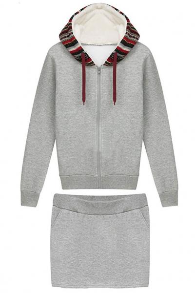 Oasap Essential Light Grey Hoodie Skirt Matching Set