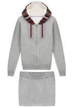 Oasap Essential Light Grey Hoodie Skirt Matching Set