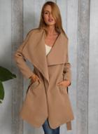 Oasap Loose Fit Turn-down Collar Open Front Coat