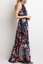 Oasap Flowy Floral Print Halter Neck Midi Dress