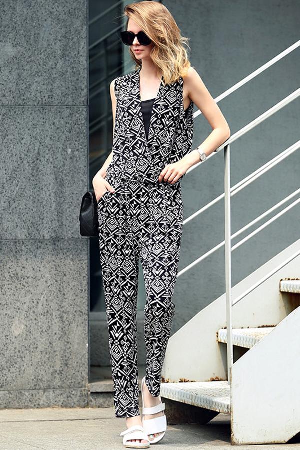 Oasap Entrancing Geo Print Jumpsuits