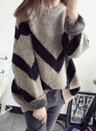Oasap Fashion Batwing Sleeve Color Block Pullover Sweater