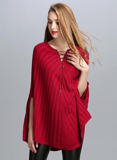 Oasap Fashion Lace-up Front Cape Sweater