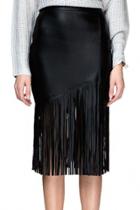 Oasap Black Pu Tassels Pencil Skirt