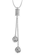 Oasap Cylinder Rose Stenciled Pendant Embellished Chain Necklace