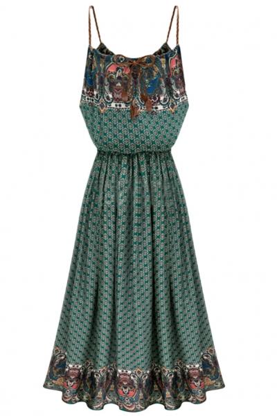 Oasap Endearing Green Printed Flowy Slip Dress