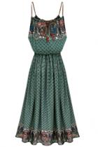 Oasap Endearing Green Printed Flowy Slip Dress