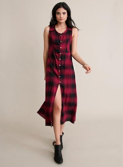 Oasap Preppy Style Sleeveless Plaid Midi Dress