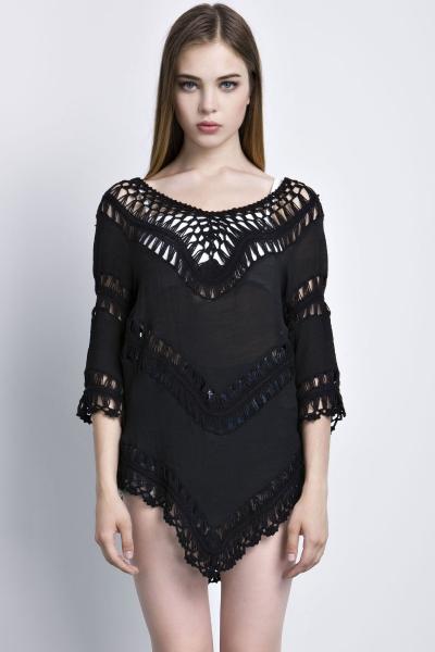 Oasap Amazing Solid Mesh Half Sleeve Blouse